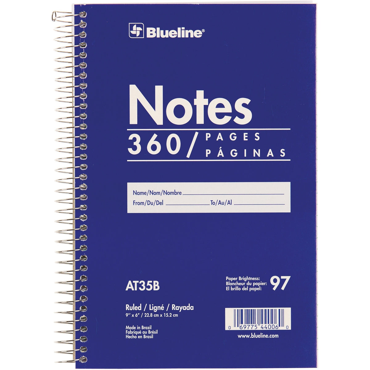 Blueline White Paper Wirebound Steno Pad - 360 Sheets - Spiral - Front Ruling Surface - 9" x 6" Sheet Size - White Paper - Blue Cardboard Cover - Flexible Cover - 1 Each