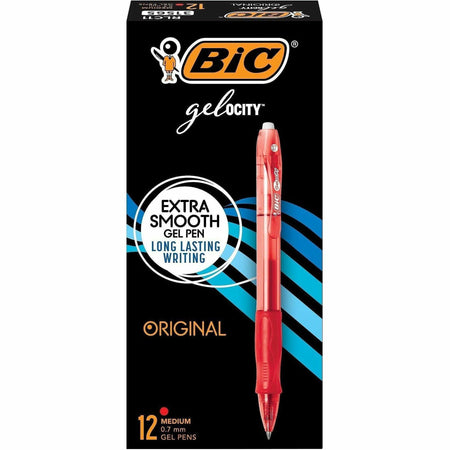 BIC Gel Retractable Pens - 0.7 mm Medium Pen Point - Retractable - Red Ink - Gel-based - 1 Dozen