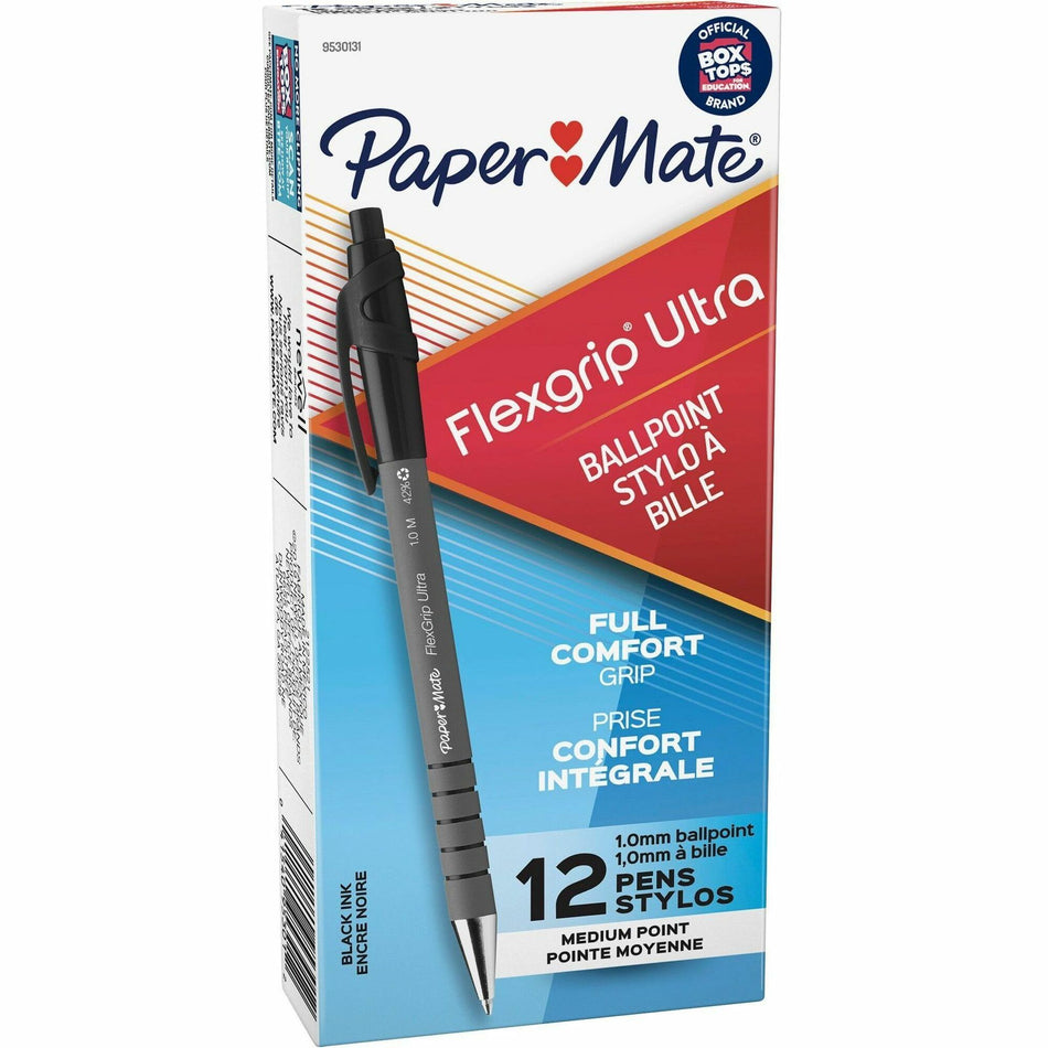 Paper Mate Flexgrip Ultra Retractable Pens - Medium Pen Point - Refillable - Retractable - Black Ink - Alcohol Based - Rubber Barrel - 1 Each