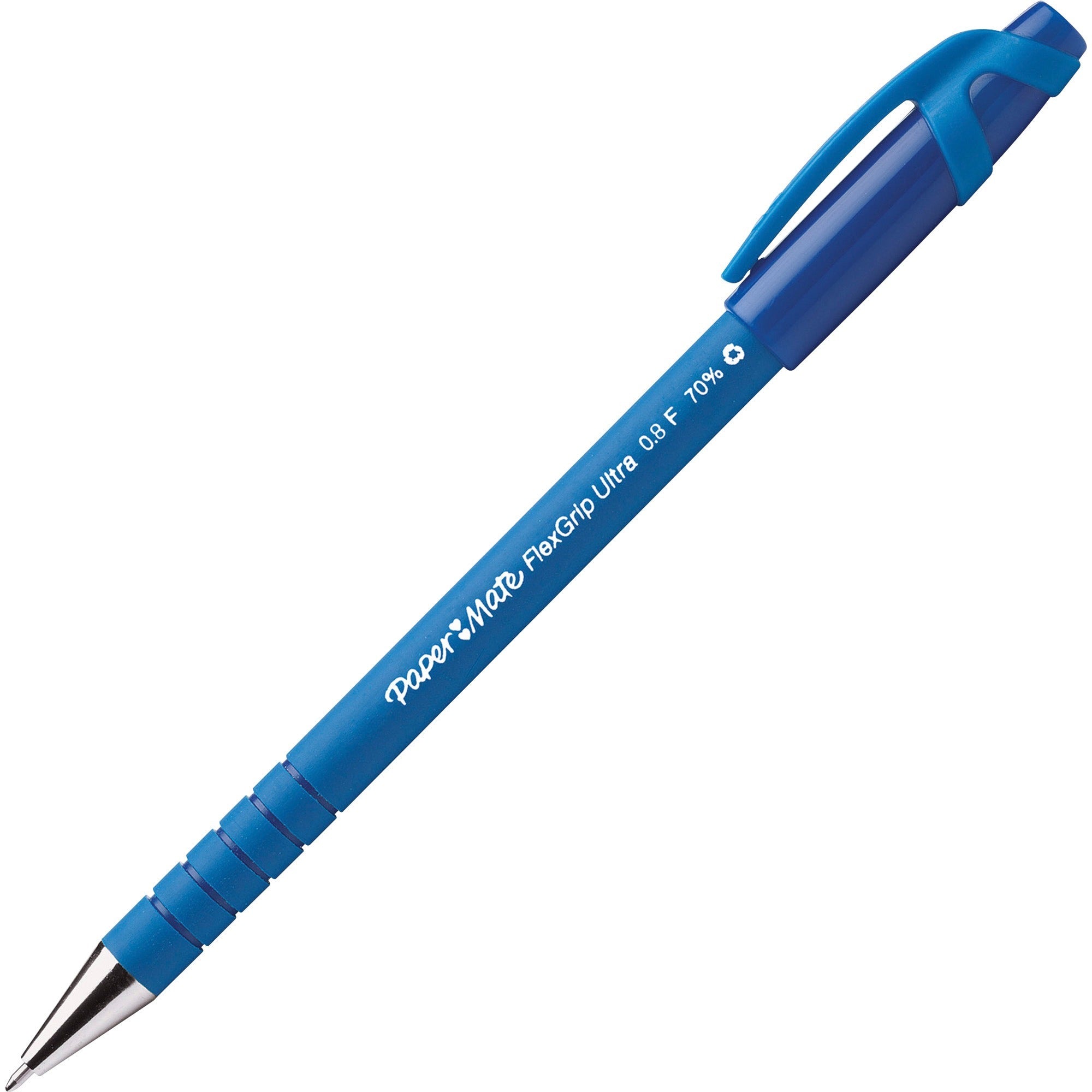 Paper Mate Flexgrip Ultra Recycled Pens - Fine Pen Point - Blue Ink - Blue Rubber Barrel - 1 Each