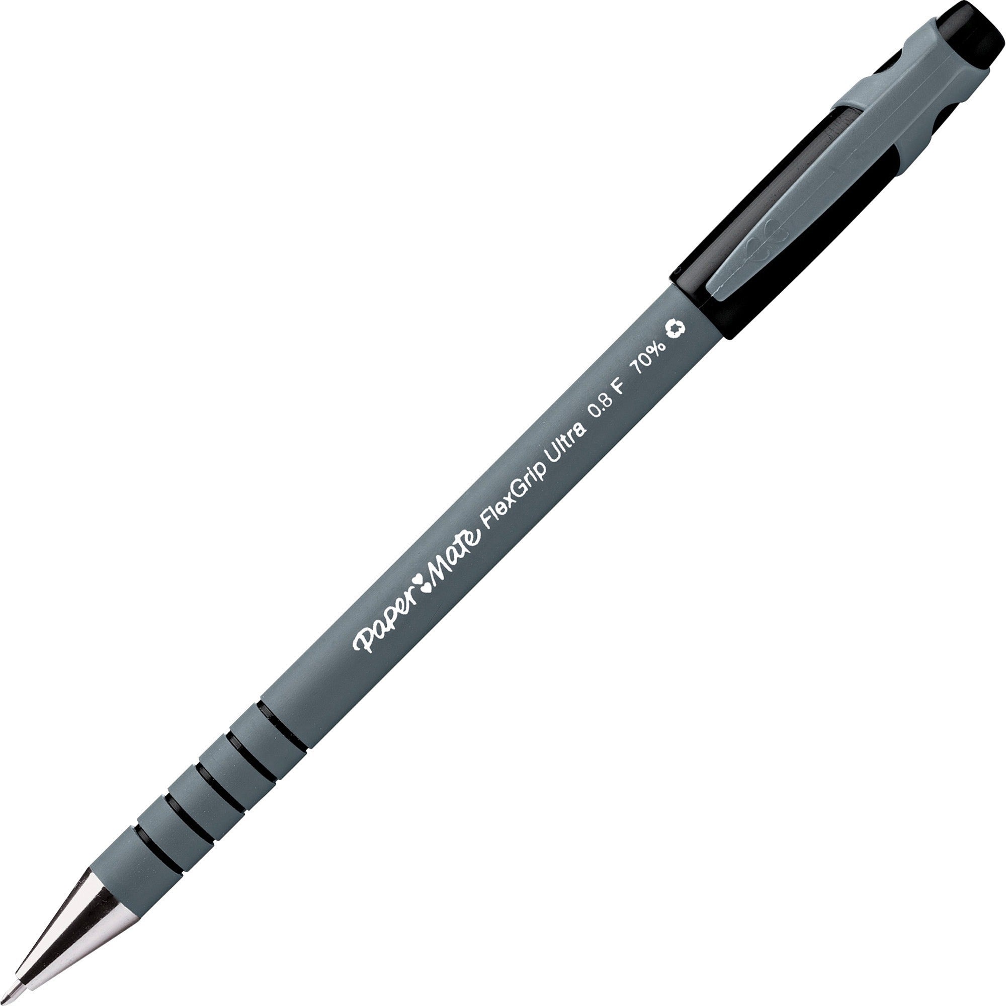 Paper Mate Flexgrip Ultra Recycled Pens - Fine Pen Point - Black Ink - Black Rubber Barrel - 1 Each