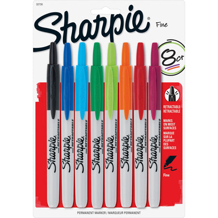 Sharpie Retractable Permanent Markers - Fine Marker Point - Retractable - Assorted Ink - 8 / Set