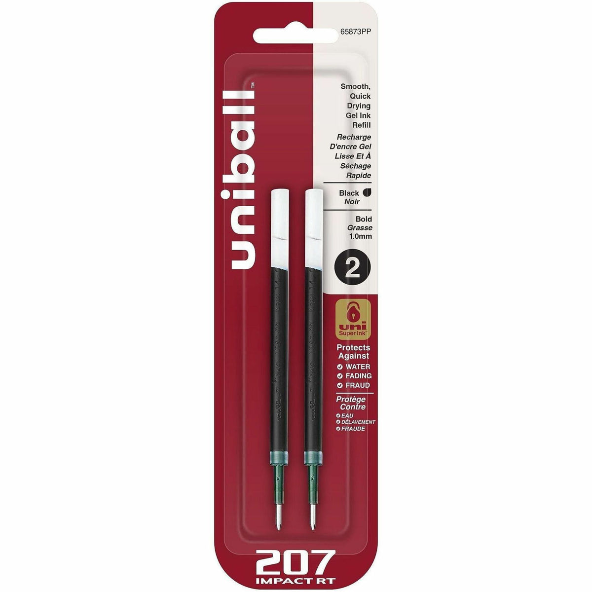 uniball™ 207 Impact RT Gel Pen Refill - 1 mm , Bold Point - Black Ink - Acid-free, Fade Proof, Water Proof, Super Ink - 2 / Pack