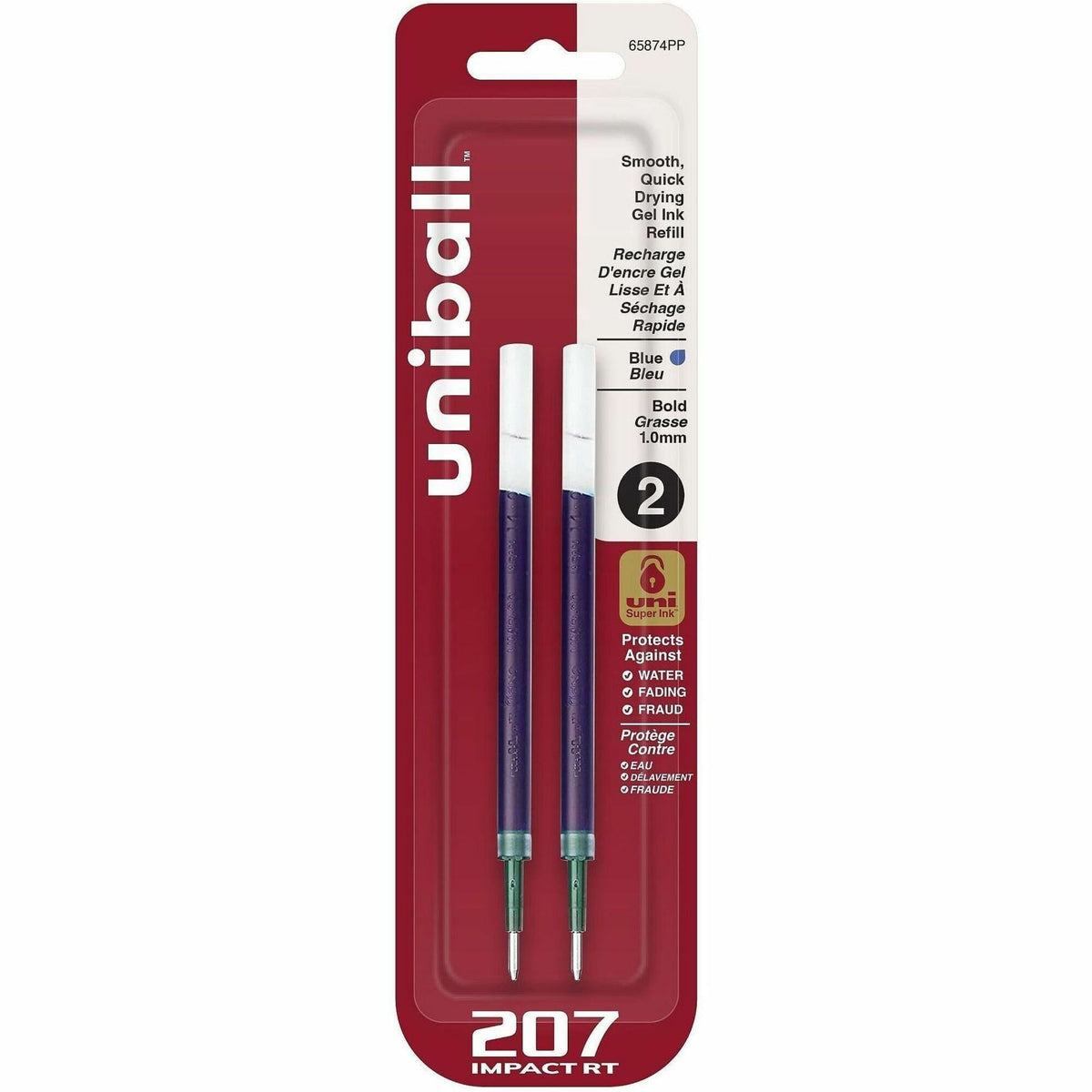 uniball™ 207 Impact RT Gel Pen Refill - 1 mm , Bold Point - Blue Ink - Acid-free, Fade Proof, Water Proof, Super Ink - 2 / Pack