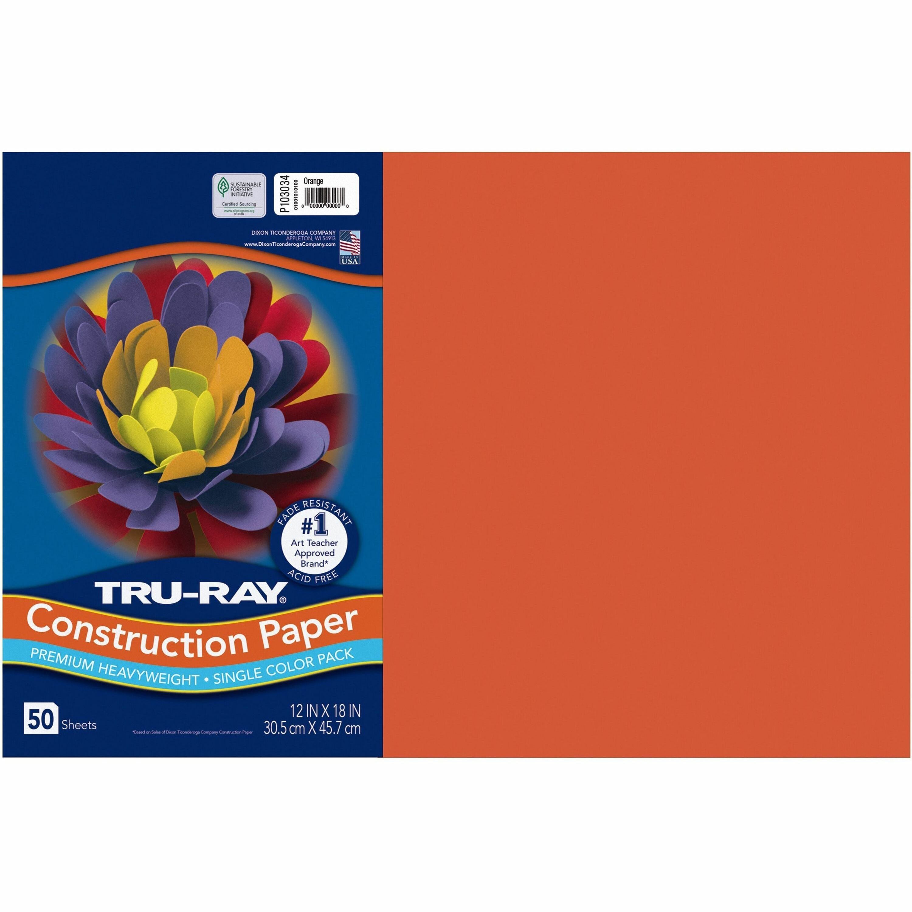 Tru-Ray Heavyweight Construction Paper - Art, Craft - 18" Width x 12" Length - Orange - Paper - 50 / Pack