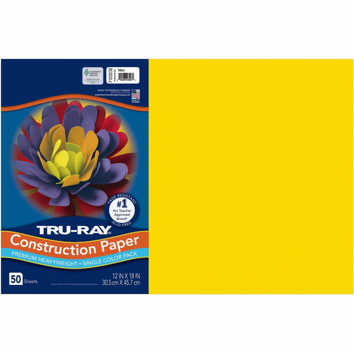 Tru-Ray Heavyweight Construction Paper - Art, Craft - 18" Width x 12" Length - Yellow - Sulphite - 50 / Pack