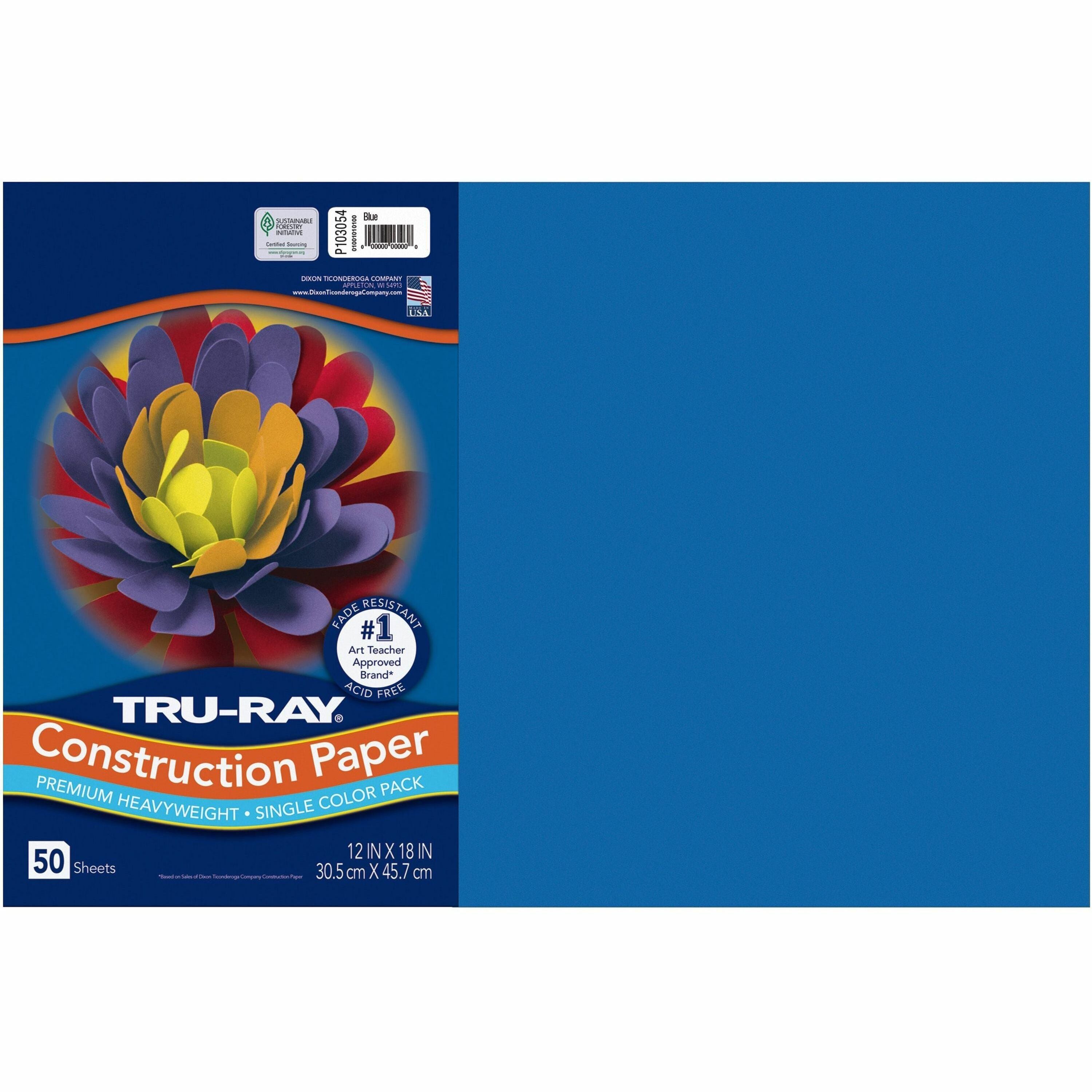 Tru-Ray Heavyweight Construction Paper - Art, Craft - 18" Width x 12" Length - Blue - Sulphite - 50 / Pack