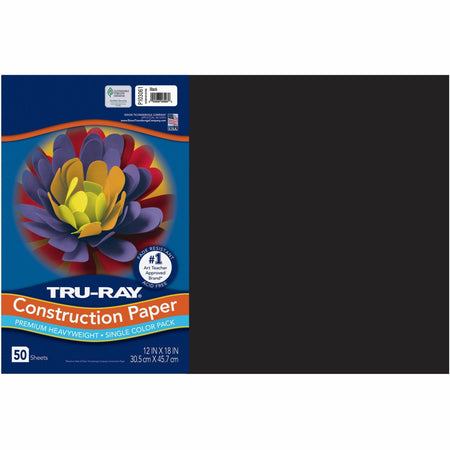 Tru-Ray Heavyweight Construction Paper - Art, Craft - 18" Width x 12" Length - 76 lb Basis Weight - Black - Paper - 50 / Pack