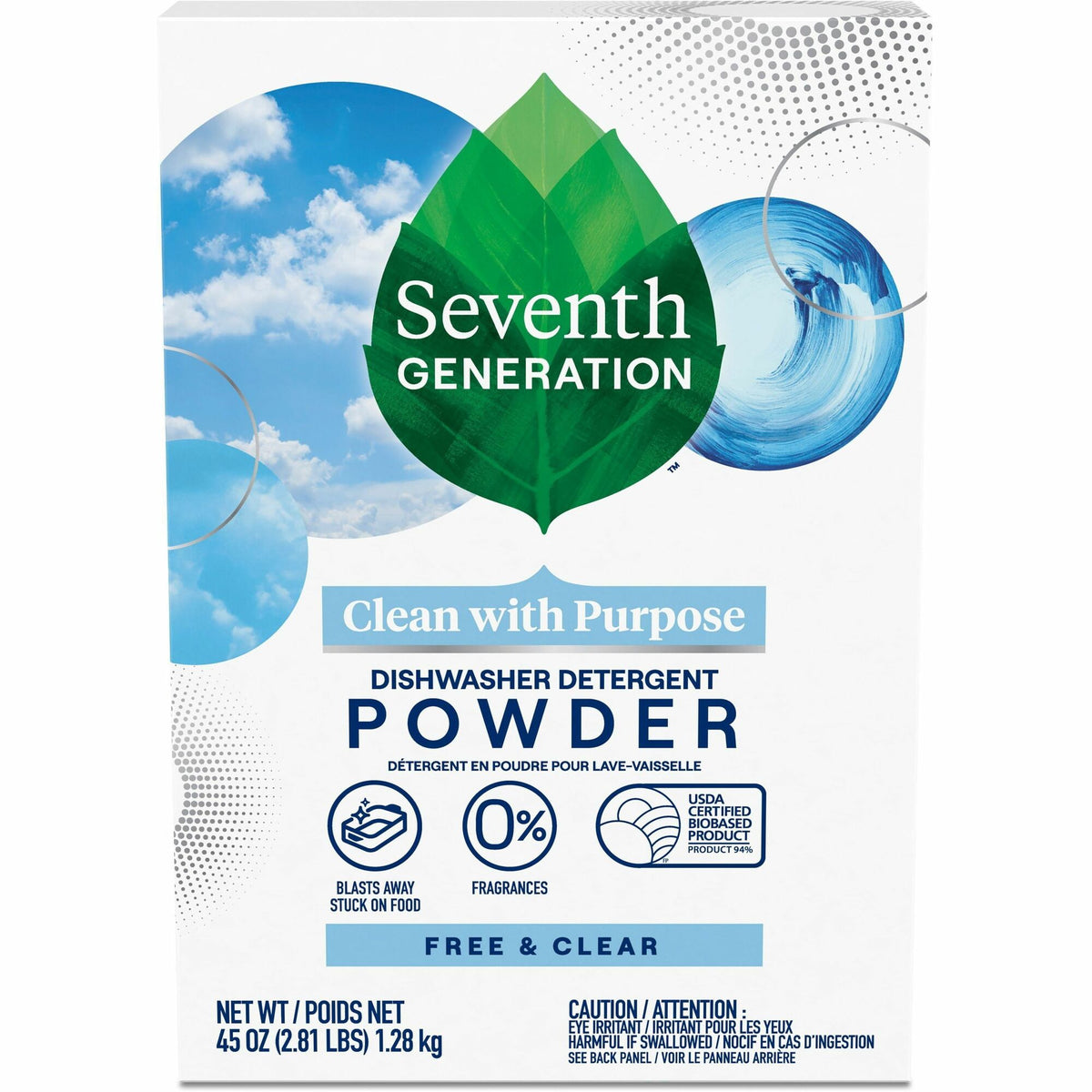 Seventh Generation Dishwasher Detergent - For Kitchen - 45 oz (2.81 lb) - Free & Clear Scent - Recommended For: Food Remover, Stain Remover - Non-toxic, Chlorine-free, Phosphate-free - Clear - 1 Each