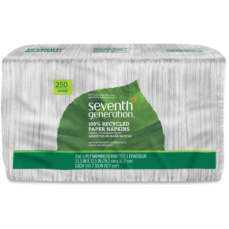 Seventh Generation 100% Recycled Paper Napkins - 1 Ply - 11.50" Width x 12.50" Length - White - Paper - 250 / Pack