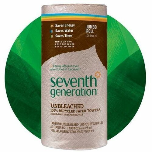 Seventh Generation 100% Recycled Paper Towels - 2 Ply - 11" Width x 9" Length - 120 Sheets/Roll - Brown - Paper - 1 Roll