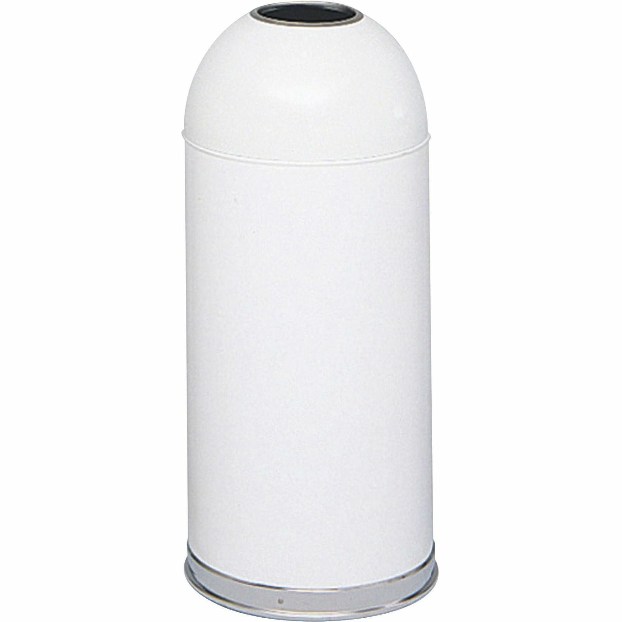 Safco Open Top Dome Waste Receptacle - 15 gal Capacity - 6" Opening Diameter - 34" Height x 15" Depth - Stainless Steel - White - 1 Each