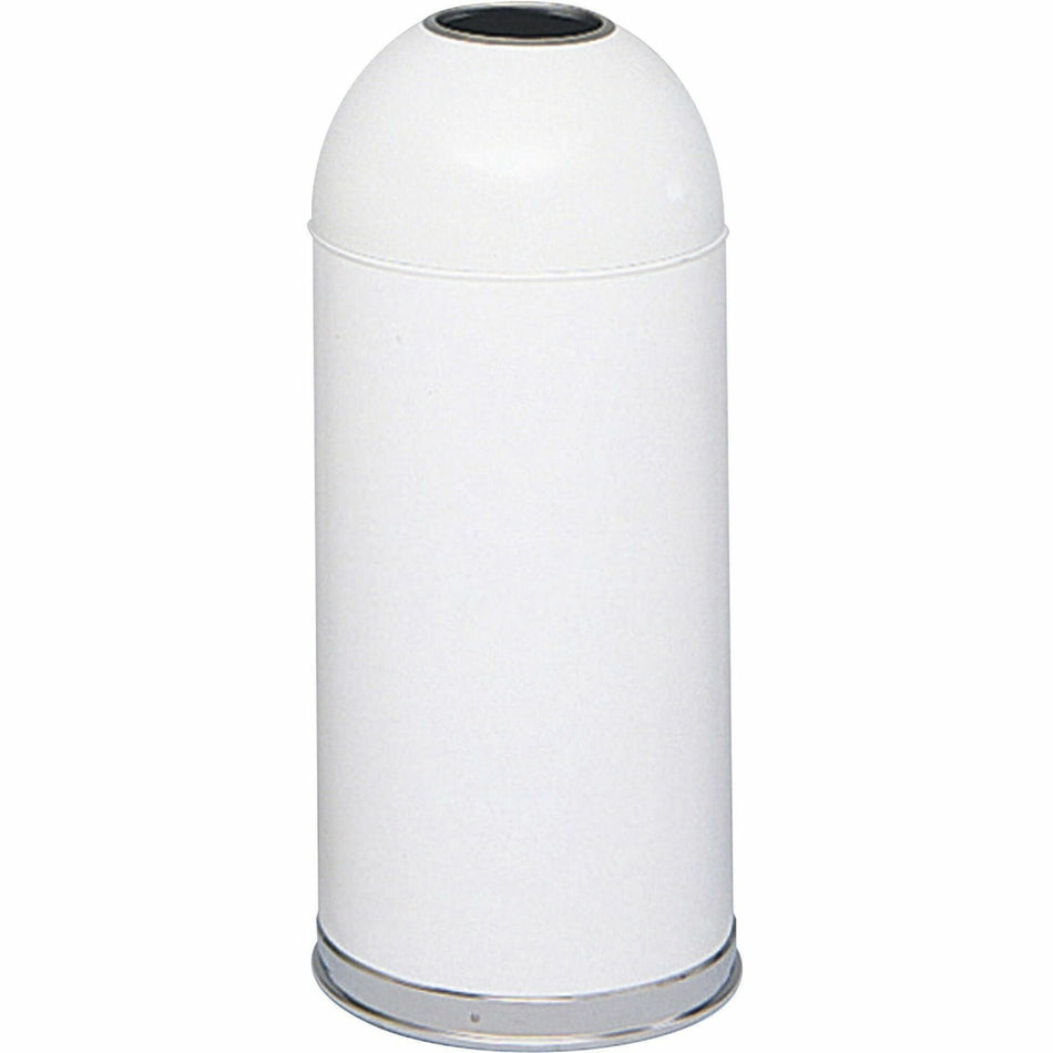 Safco Open Top Dome Waste Receptacle - 15 gal Capacity - 6" Opening Diameter - 34" Height x 15" Depth - Stainless Steel - White - 1 Each