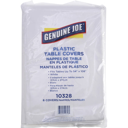 Genuine Joe Plastic Table Covers - 108’’x54’’ White - 6 Pack - Tablecloths