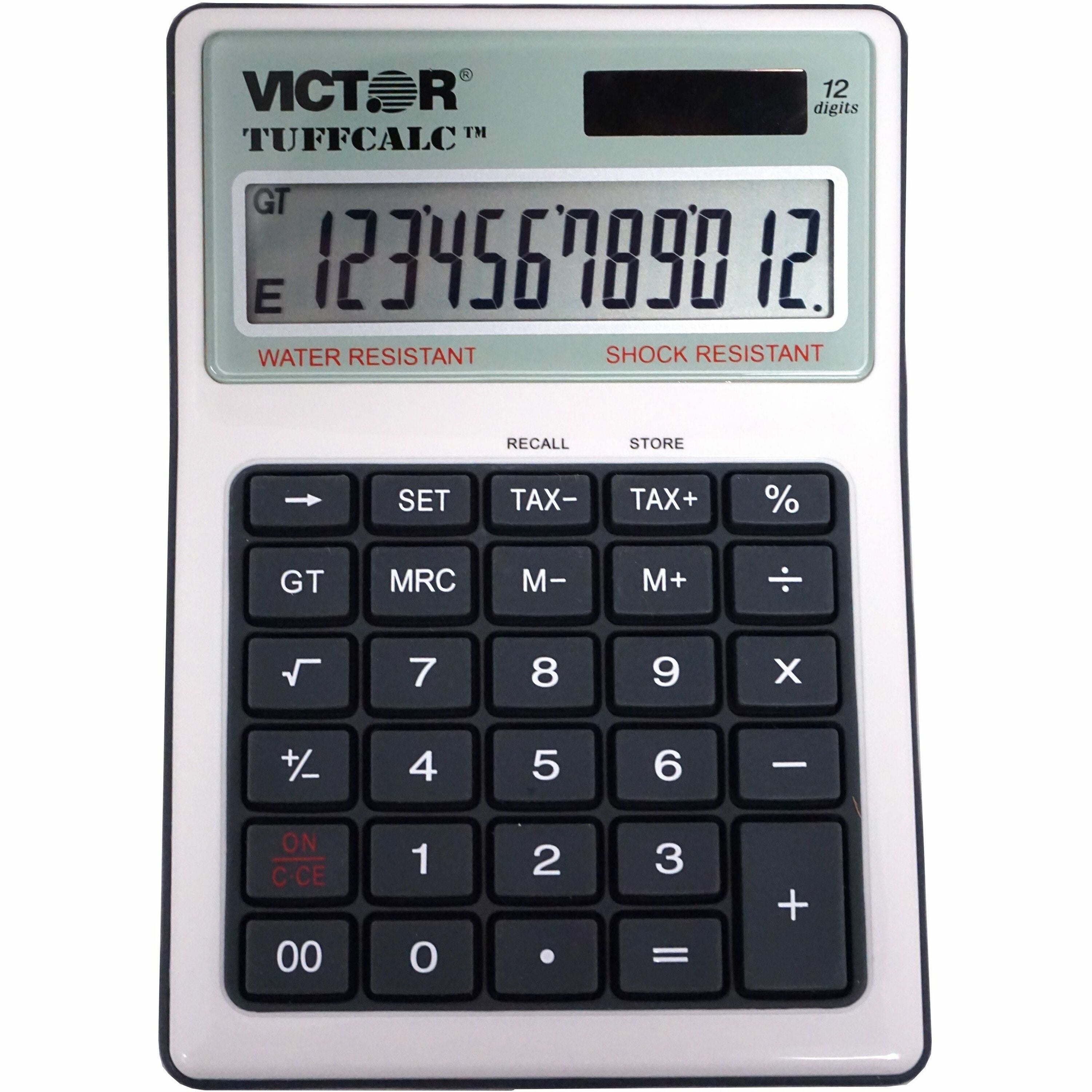 Victor 99901 TuffCalc Calculator - Extra Large Display, Angled Display, Water Proof, Shock Resistant, Battery Backup, 3-Key Memory, Independent Memory, Dual Power, Washable - Battery/Solar Powered - 1.8" Height x 4.6" Width x 6.5" Depth - White - 1 Each