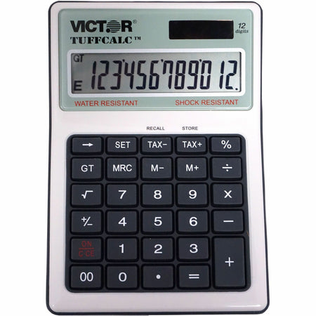Victor 99901 TuffCalc Calculator - Extra Large Display, Angled Display, Water Proof, Shock Resistant, Battery Backup, 3-Key Memory, Independent Memory, Dual Power, Washable - Battery/Solar Powered - 1.8" Height x 4.6" Width x 6.5" Depth - White - 1 Each