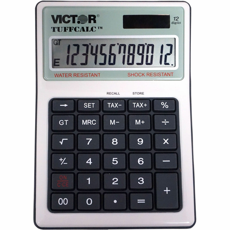 Victor 99901 TuffCalc Calculator - Extra Large Display, Angled Display, Water Proof, Shock Resistant, Battery Backup, 3-Key Memory, Independent Memory, Dual Power, Washable - Battery/Solar Powered - 1.8" Height x 4.6" Width x 6.5" Depth - White - 1 Each