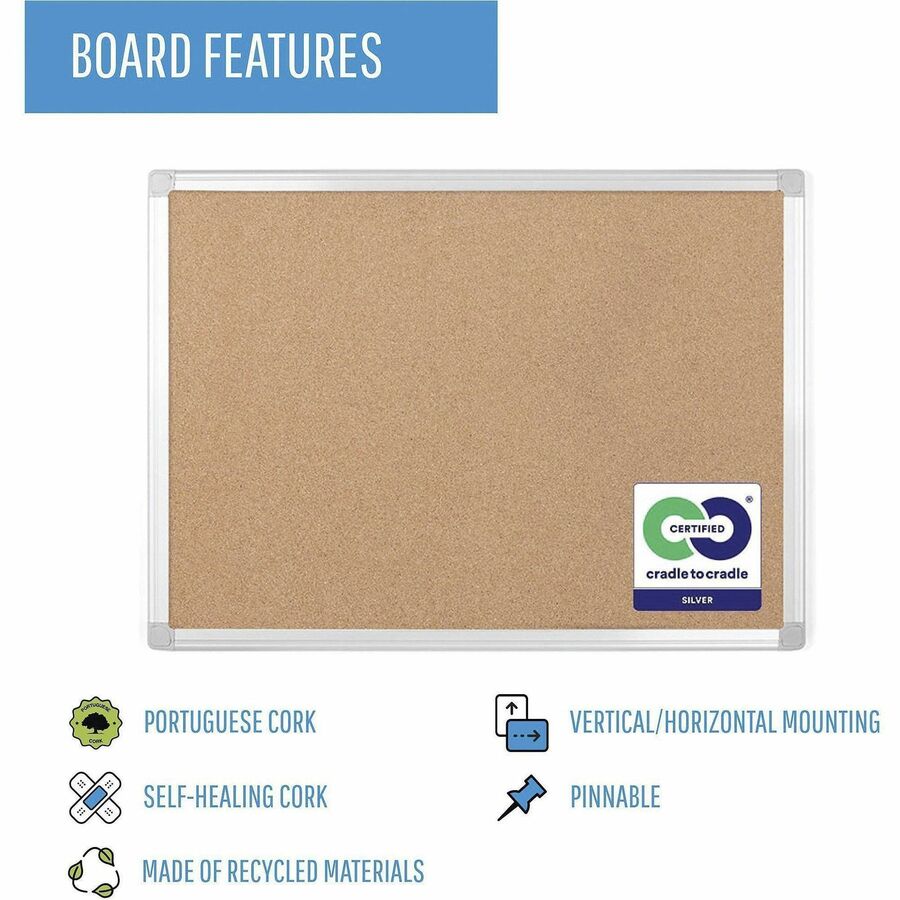 MasterVision Earth Series Recycled Cork Boards - 36" Board Height x 48" Board Width - Natural Cork Surface - Environmentally Friendly, Recyclable, Durable, Resilient, Sturdy - Wood Frame - 1 Each