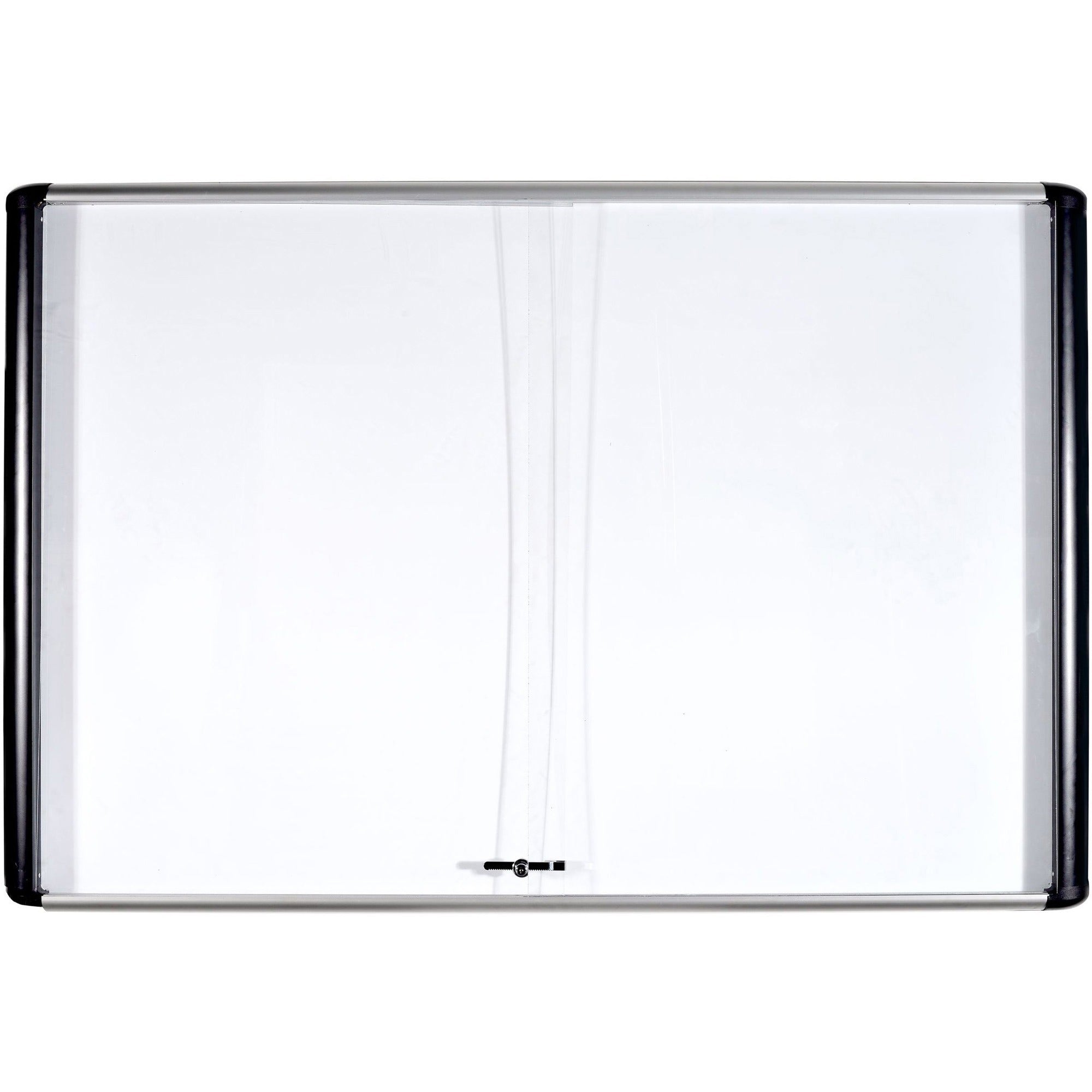 MasterVision Sliding Door Enclosed Board - 72" (6 ft) Width x 48" (4 ft) Height - Porcelain Steel Surface - Aluminum Frame - Rectangle - Magnetic - Scratch Resistant - Assembly Required - 1 Each