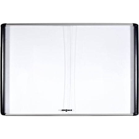 MasterVision Sliding Door Enclosed Board - 72" (6 ft) Width x 48" (4 ft) Height - Porcelain Steel Surface - Aluminum Frame - Rectangle - Magnetic - Scratch Resistant - Assembly Required - 1 Each