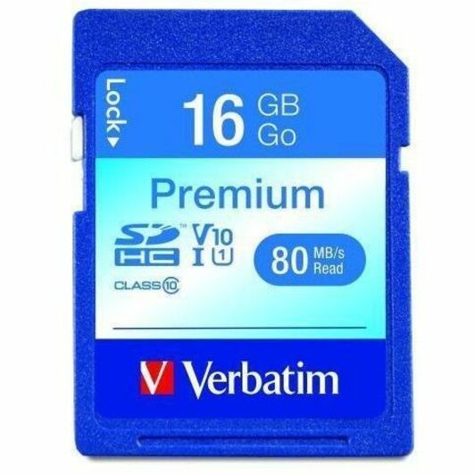 Verbatim Premium 16 GB Class 10/UHS-I (U1) SDHC - 1 Each - 20 MB/s Read - 9 MB/s Write - Lifetime Warranty