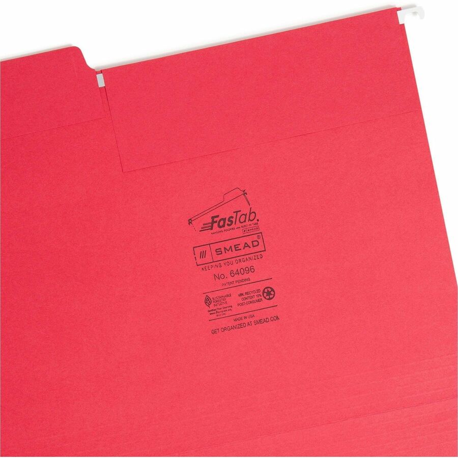 Smead FasTab 1/3 Tab Cut Letter Recycled Hanging Folder - Right