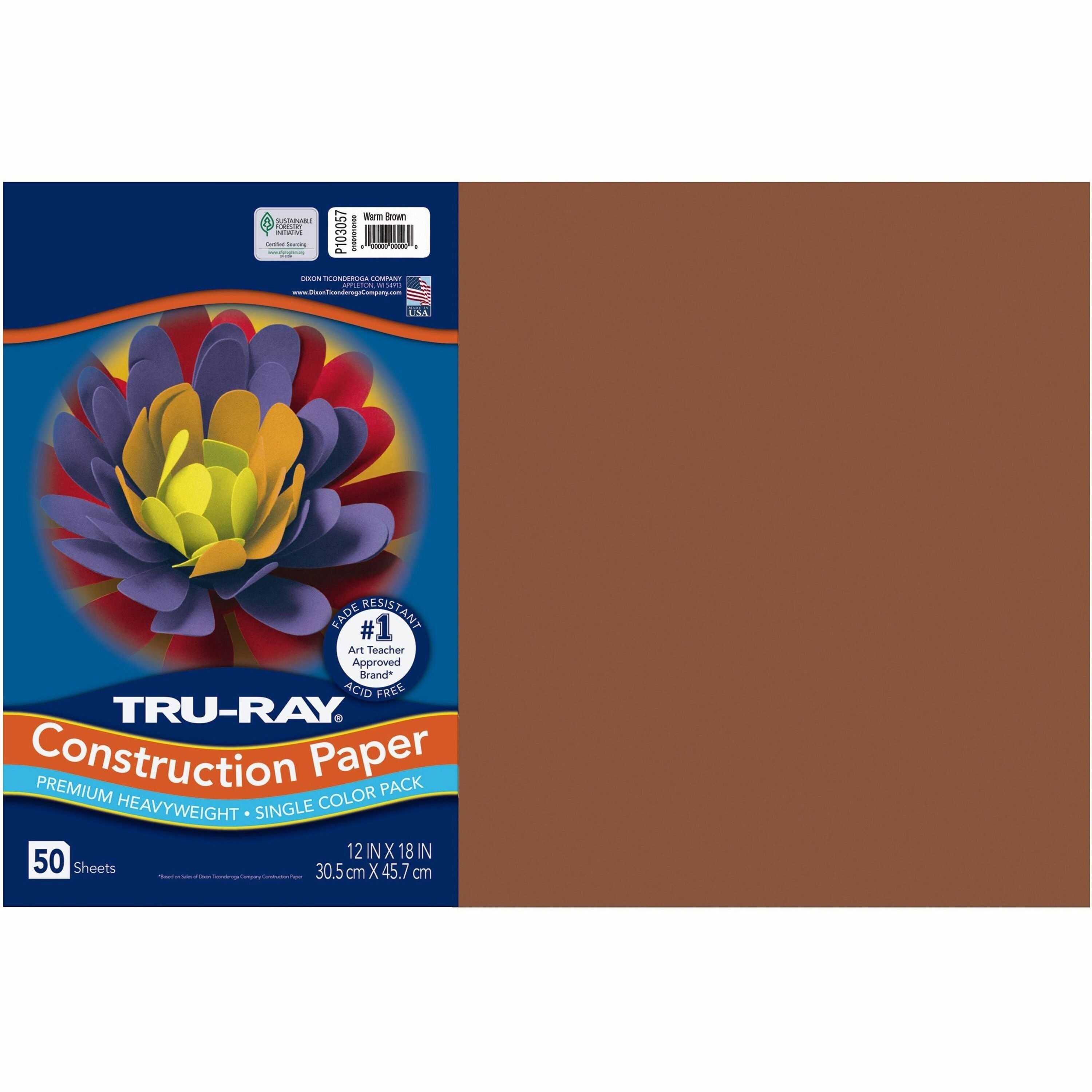 Tru-Ray Heavyweight Construction Paper - 0.50" Height x 18" Width x 12" Length - Brown - Sulphite - 50 / Pack