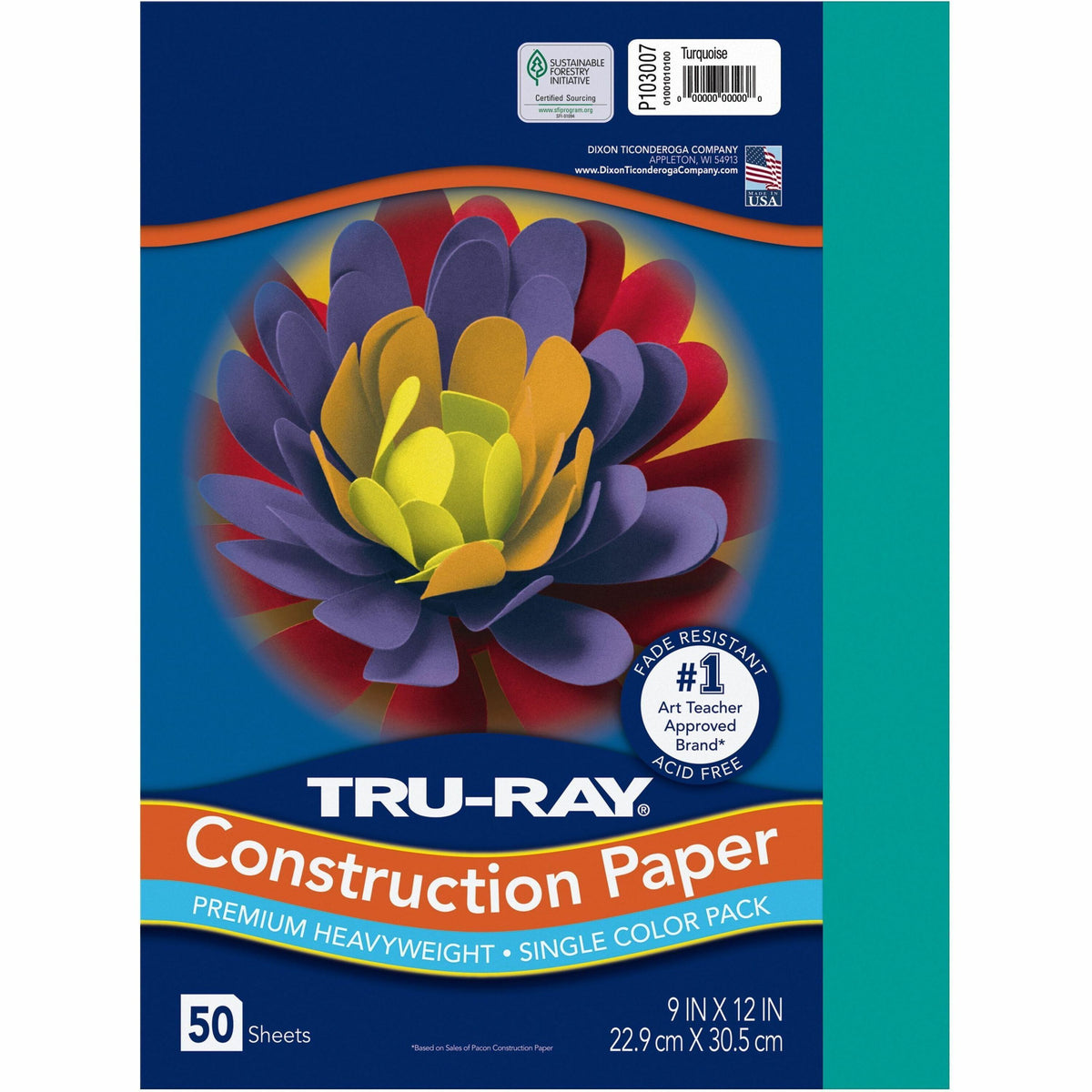 Tru-Ray Construction Paper - 12" Width x 9" Length - 76 lb Basis Weight - Turquoise - Sulphite - 50 / Pack