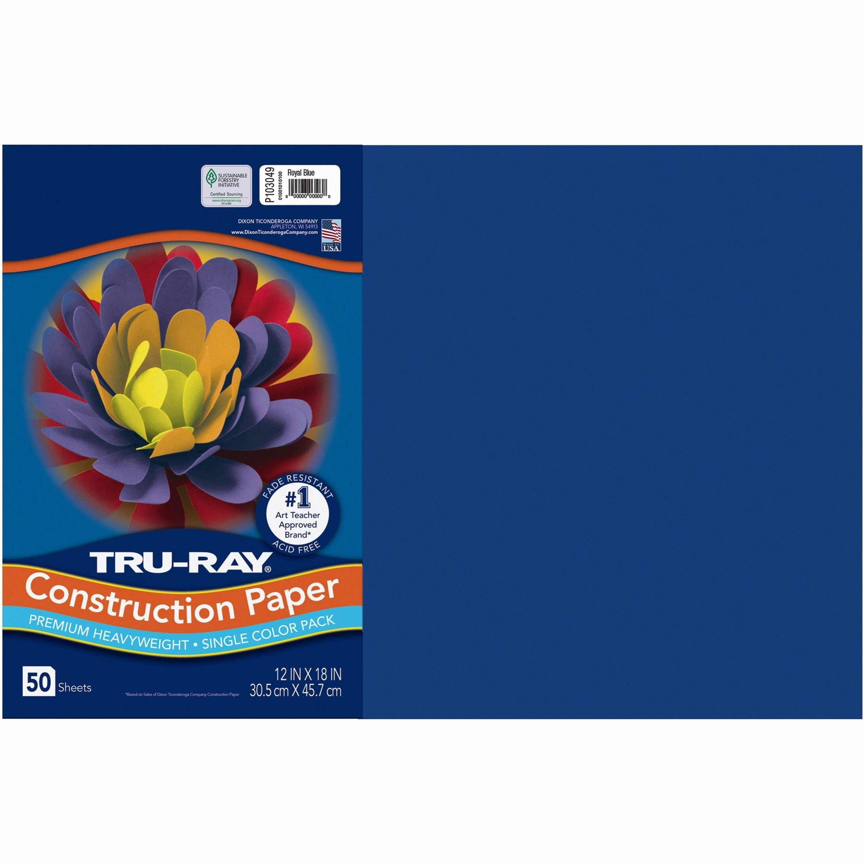 Tru-Ray Heavyweight Construction Paper - 18" Width x 12" Length - Royal Blue - Sulphite - 50 / Pack