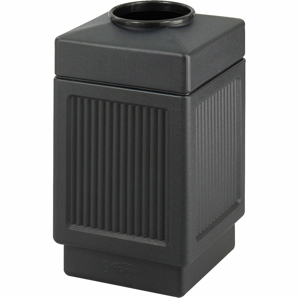Safco Indoor/Outdoor Waste Receptacle - 38 gal Capacity - 31.5" Height x 18.3" Width x 18.3" Depth - Polyethylene - Black - 1 Each