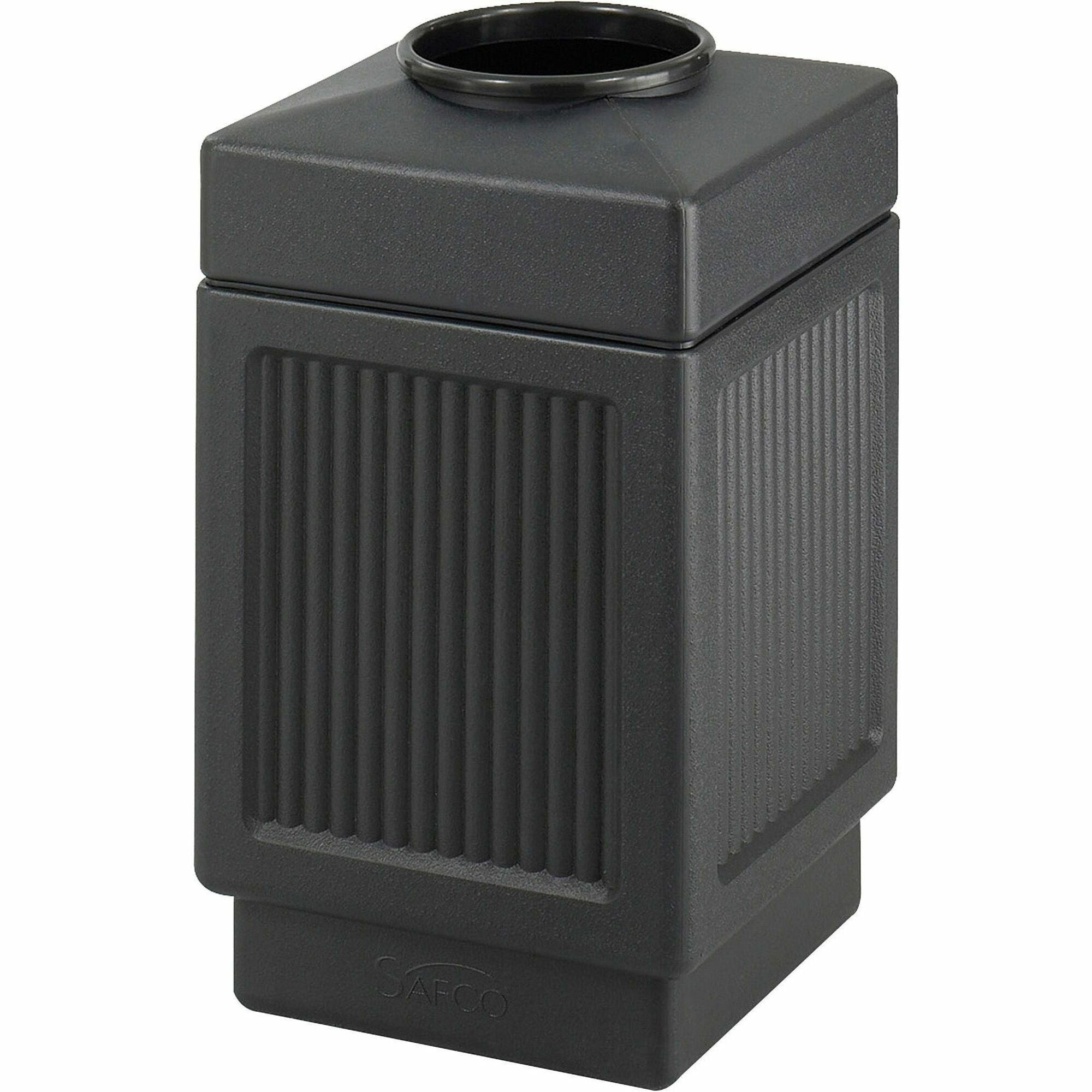 Safco Indoor/Outdoor Waste Receptacle - 38 gal Capacity - 31.5" Height x 18.3" Width x 18.3" Depth - Polyethylene - Black - 1 Each