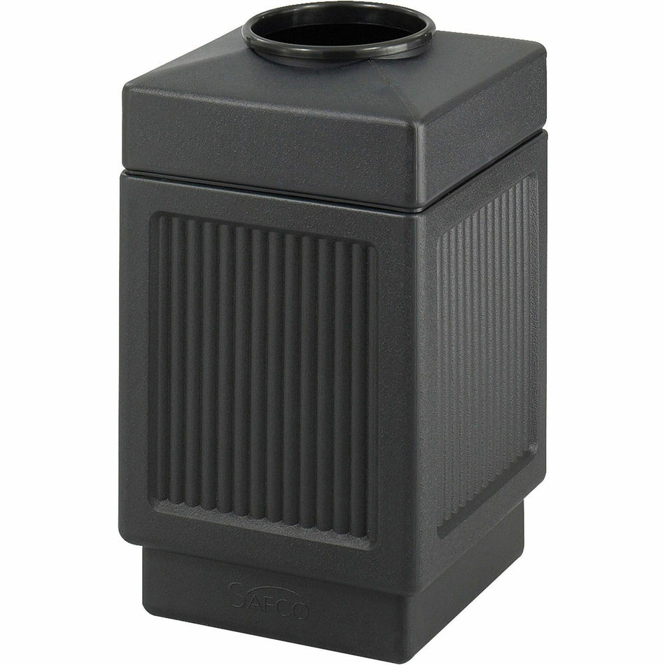 Safco Indoor/Outdoor Waste Receptacle - 38 gal Capacity - 31.5" Height x 18.3" Width x 18.3" Depth - Polyethylene - Black - 1 Each