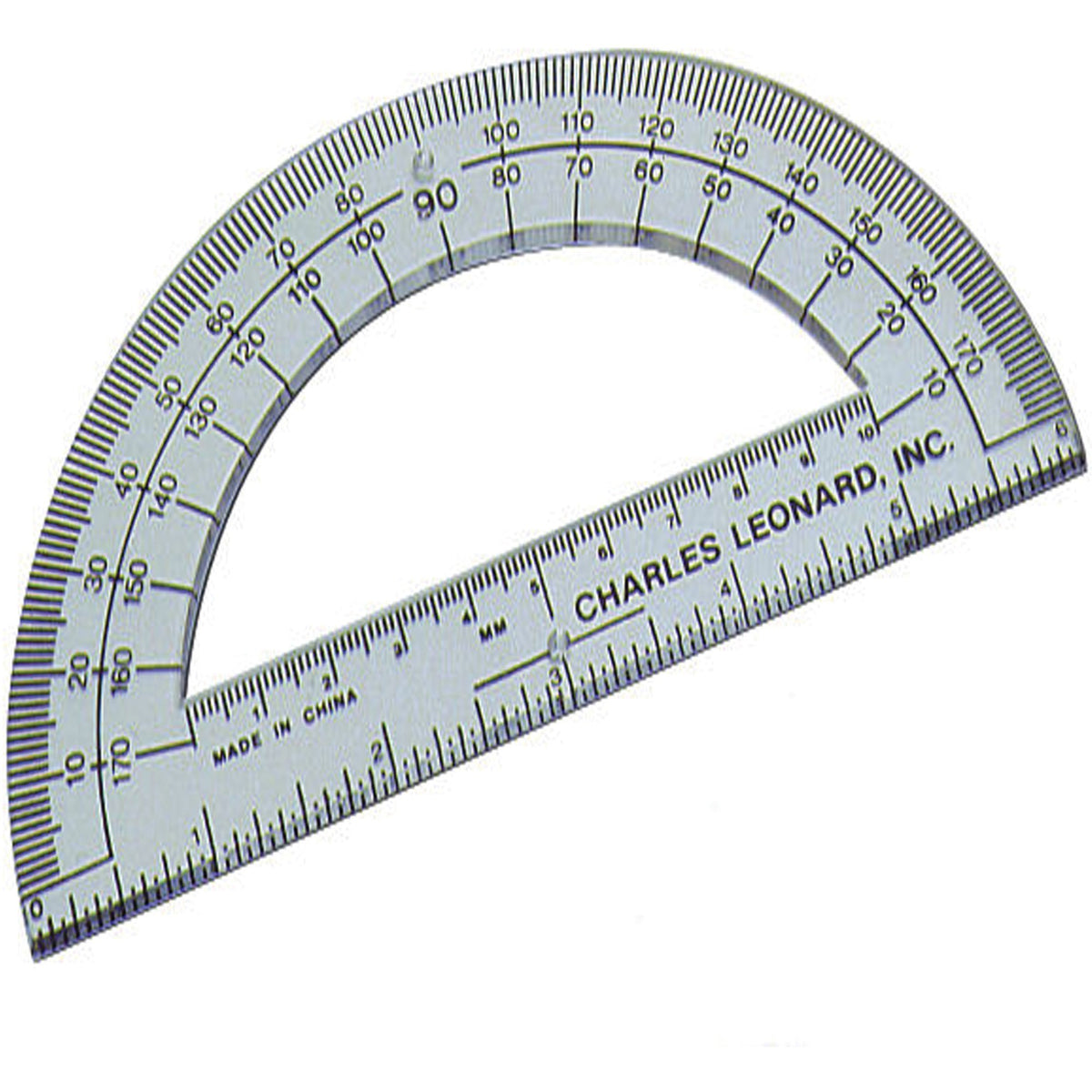 Charles Leonard 6" Open Center Protractor - Plastic - Clear - 12 / Box