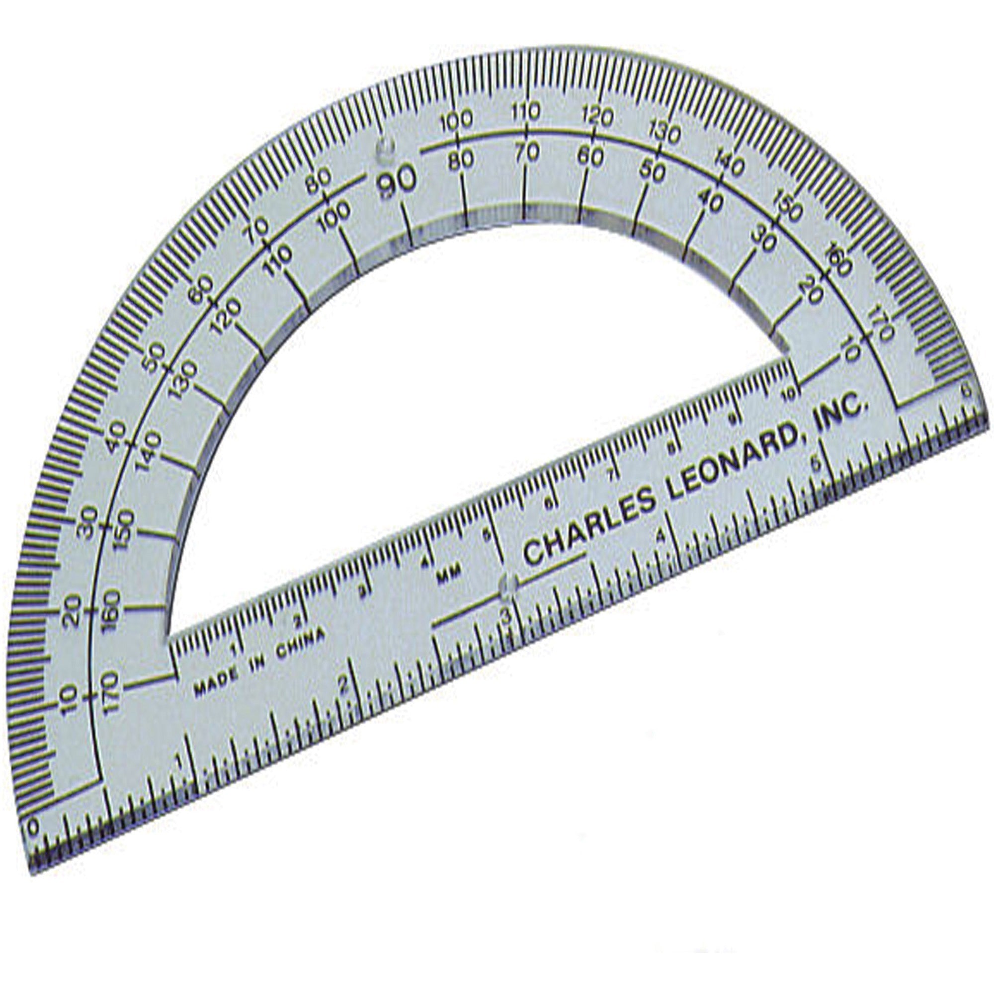 Charles Leonard 6" Open Center Protractor - Plastic - Clear - 12 / Box