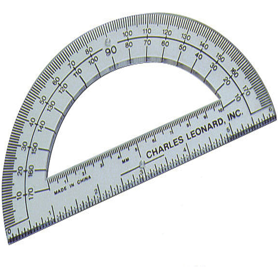 Charles Leonard 6" Open Center Protractor - Plastic - Clear - 12 / Box