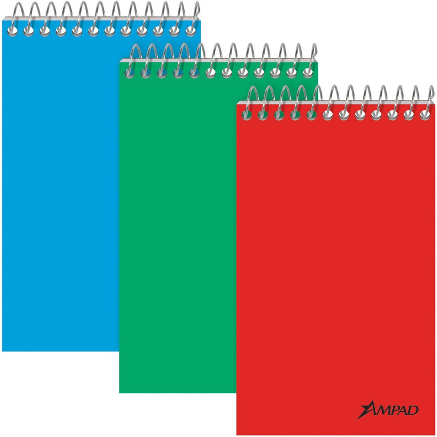 Oxford Narrow Ruled Pocket Size Memo Book - 60 Sheets - Wire Bound - 15 lb Basis Weight - 3" x 5" Sheet Size - White Paper - Blue Pressboard, Green, Red Cover - Unpunched - 3 / Pack