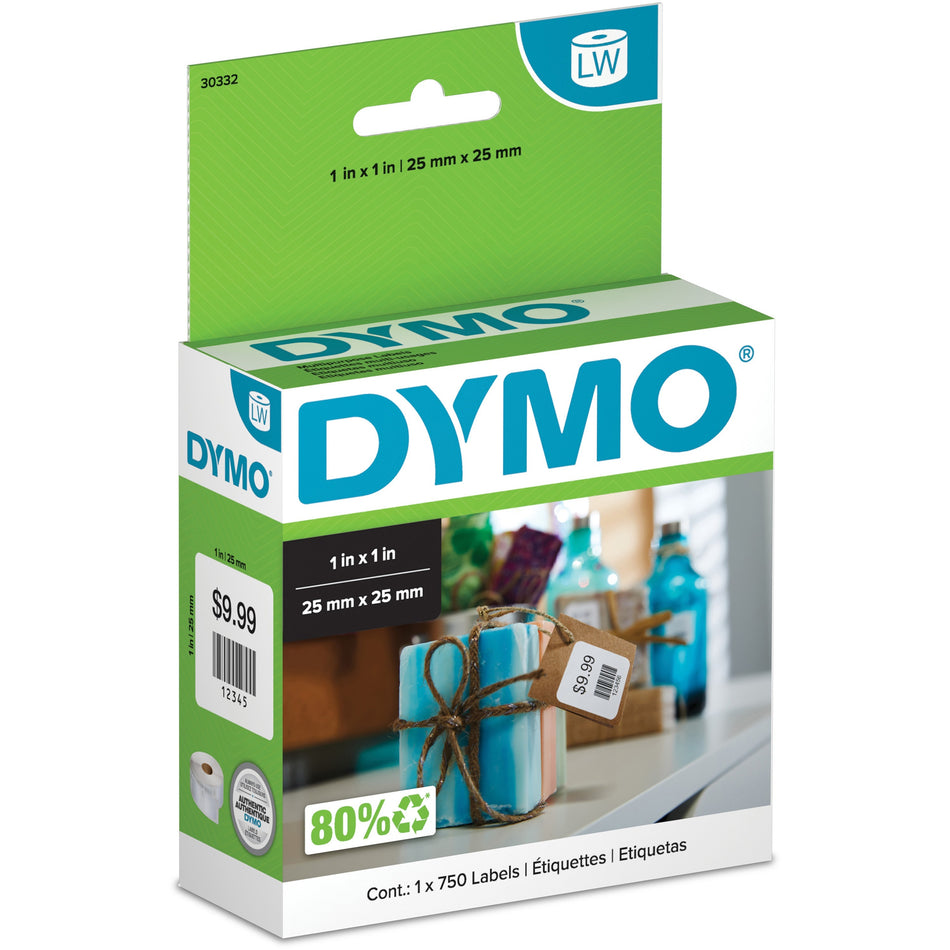 Dymo LabelWriter Square Multipurpose Labels White - 1" Width x 1" Length - Direct Thermal - White - 750 / Roll - 750 / Roll