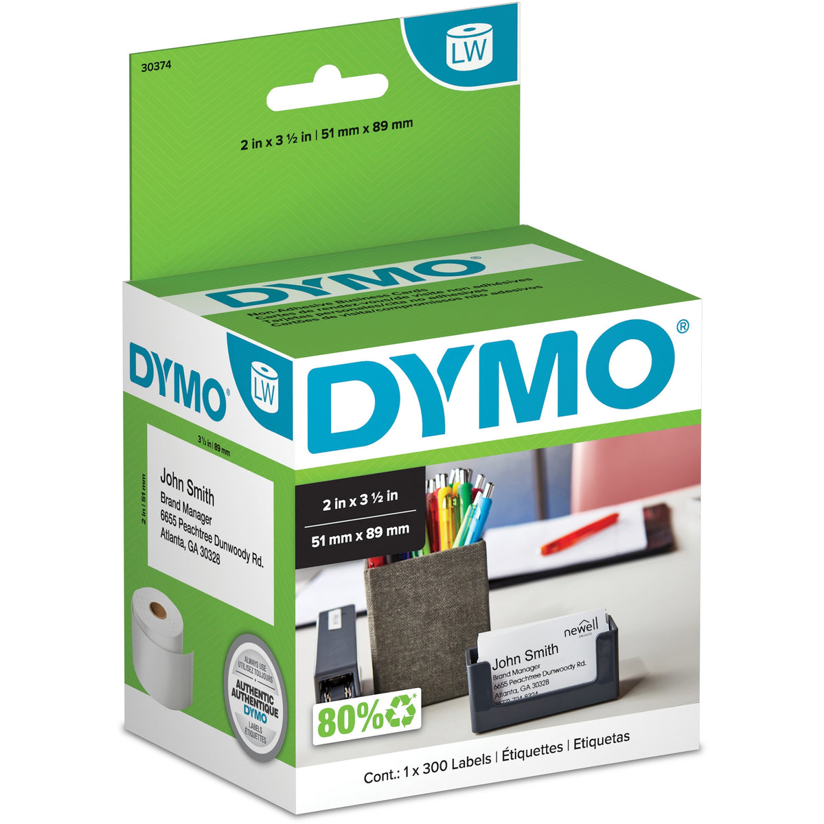 Dymo Nonadhesive Appointment Cardstock Labels - A8 - 2" x 3 1/2" - White - 300 / Roll