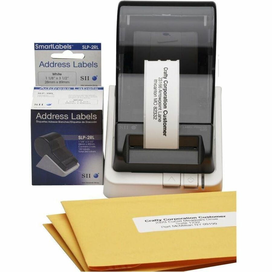 Seiko SmartLabel Printer Address Labels - 1 1/8" Width x 3 1/2" Length - Rectangle - Direct Thermal - White - Paper - Self-adhesive - 130 / Roll - 2 / Each