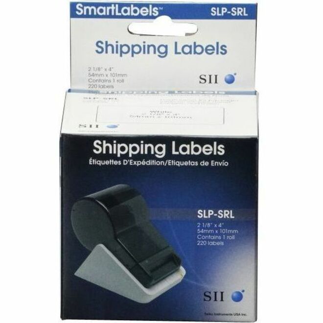 Seiko Self-adhesive Shipping Labels - 2 1/8" Width x 4" Length - Permanent Adhesive - Rectangle - Direct Thermal - White - Paper - 220 / Roll - 1 Each