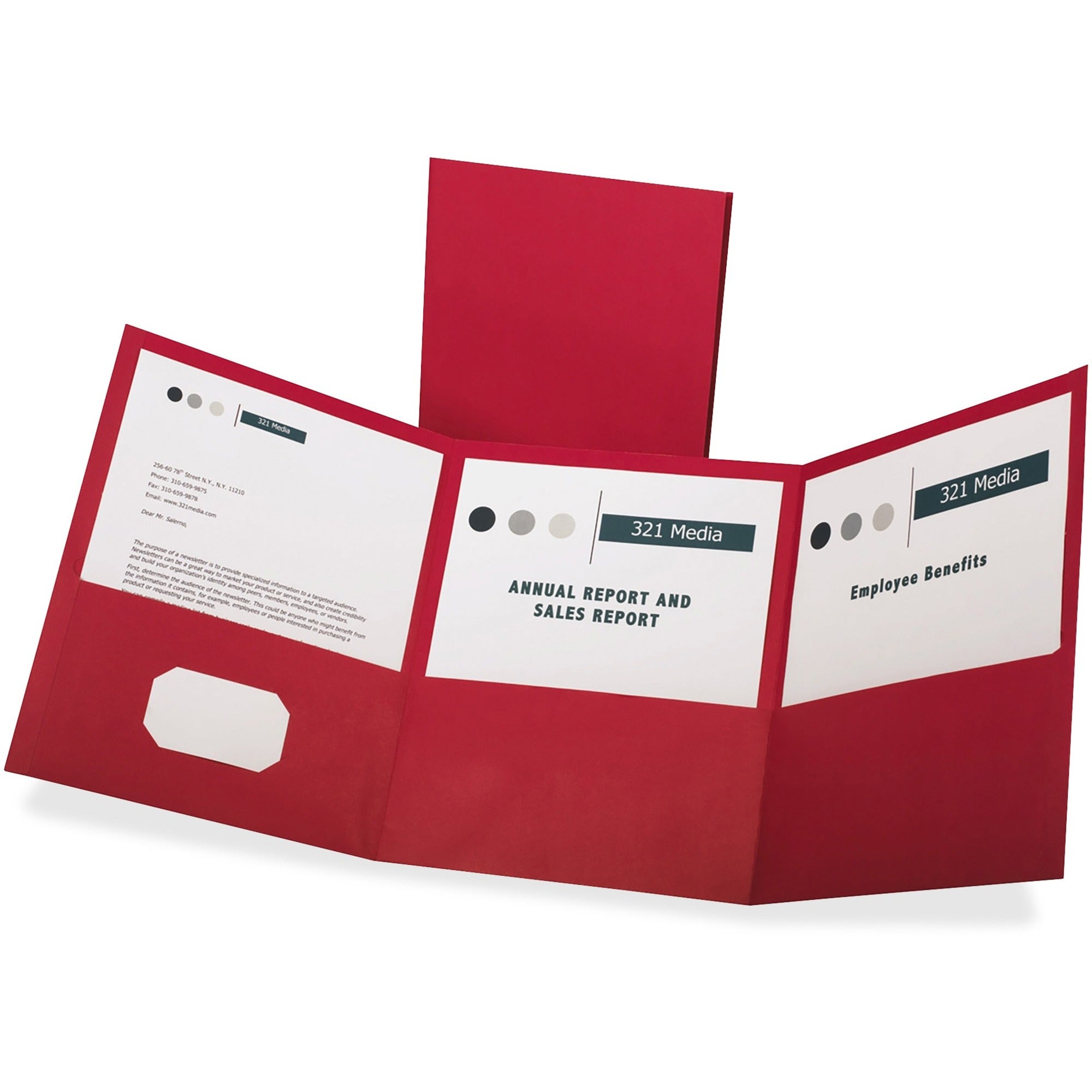 Oxford Letter Report Cover - 8 1/2" x 11" - 150 Sheets Capacity - 3 Pocket(s) - Paper - Red - Durable - 20 / Box