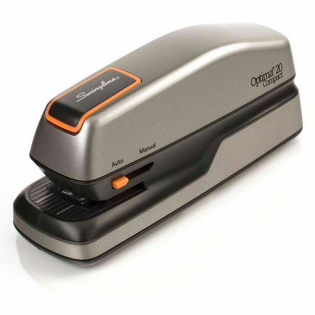 Swingline Optima Grip Electric Stapler - Staples Upto 20 Sheet of 20lb Paper - Holds Upto 105 Staple - Half Strip - Staple Size: 0.25" - 0.37" Throat Depth - 4 x AA Battery Included - Silver, Black - Plastic - 1 Each