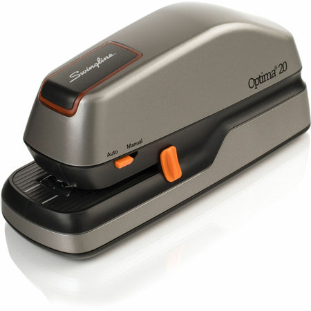 Swingline Optima 20 Electric Stapler - Staples Upto 20 Sheet of 20lb Paper - Holds Upto 210 Staple - Full Strip - Staple Size: 0.25" - Front - 6 x AA - Silver, Black - Plastic - 1 Each