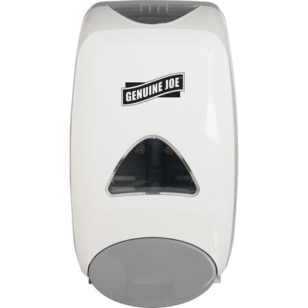 Genuine Joe 1250 ml Foam Soap Dispenser - Manual - 1.32 quart Capacity - Site Window, Soft Push, Sanitary-sealed, Refillable - White - 1 Each
