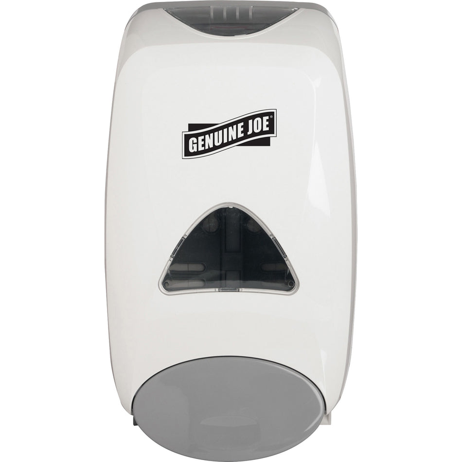 Genuine Joe 1250 ml Foam Soap Dispenser - Manual - 1.32 quart Capacity - Site Window, Soft Push, Sanitary-sealed, Refillable - White - 1 Each