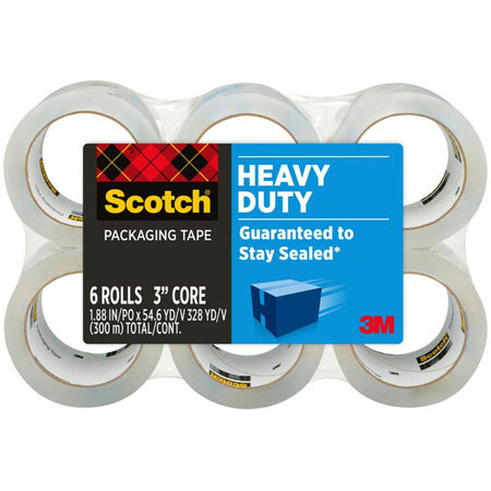 Scotch Heavy-Duty Shipping/Packaging Tape - 54.60 yd Length x 1.88" Width x 3.1 mil Thickness - 3" Core - Clear - Synthetic Rubber Resin - Rubber Resin Backing - Breakage Resistance - For Packing, Mailing, Moving, Shipping, Protecting, Holding - 6 / Pack