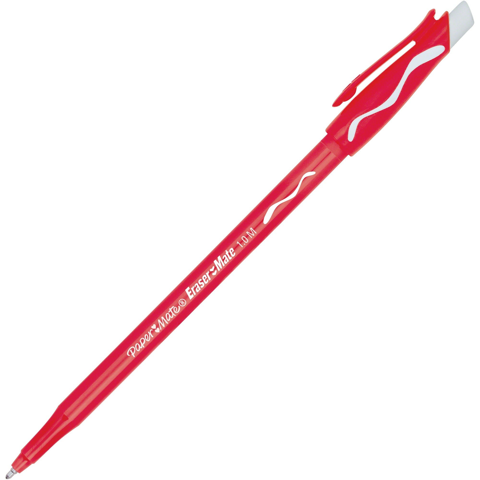 Paper Mate Erasermate Ballpoint Pens - 1 mm Medium Conical Pen Point - Erasable - Red Ink - Red Barrel - 1 Dozen