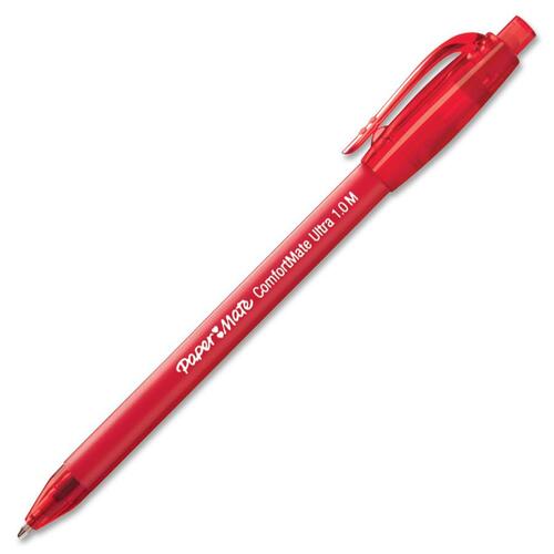 Paper Mate Comfort Mate Retractable Pens - Medium Pen Point - Retractable - Red Ink - Rubber Barrel - 1 Dozen
