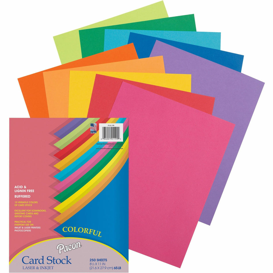 Pacon Colorful Cardstock Assortment - Assorted - Letter - 8 1/2" x 11" - 65 lb Basis Weight - Sustainable Forestry Initiative (SFI) - Assorted - 250 / Pack