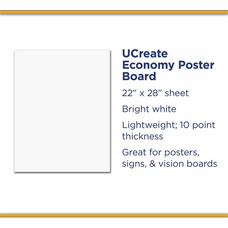 UCreate Economy Poster Board - Art, Mat, Mounting, Block Printing, Painting, Craft - 28" Height x 22" Width - White - 100 / Carton